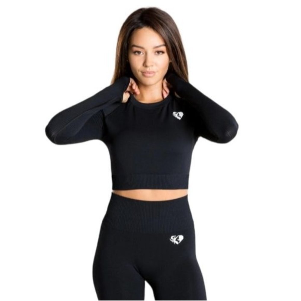 NWT Women's Best Wear POWER SEAMLESS LONG SLEEVE CROP TOP‎ COLOR: Black Size
